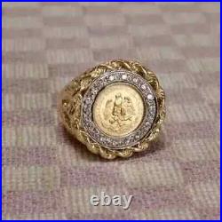 14k Yellow Gold Plated Mexican Coin 1Ct Lab-Created Diamond Nugget Ring For Men