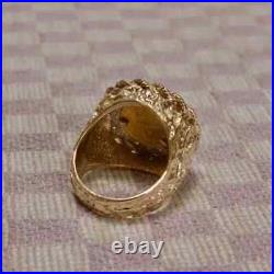 14k Yellow Gold Plated Mexican Coin 1Ct Lab-Created Diamond Nugget Ring For Men