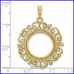 14k Yellow Gold Polished 16mm Victorian-style Prong Coin Bezel Pendant