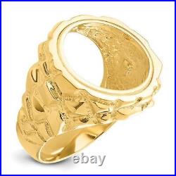 14k Yellow Gold Polished Mens Nugget-style 17.8 mm Coin Bezel Ring