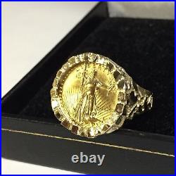 14k Yellow Gold Ring, 1/10oz US American Eagle Coin, Approx 9.8g