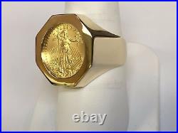 14k Yellow Gold Ring, 1/10oz US Lady Liberty Coin, Approx 15g