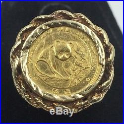 14k Yellow Gold Ring Size 7.5 with 1/20 Oz. 999 Gold Chinese Panda Coin 1988