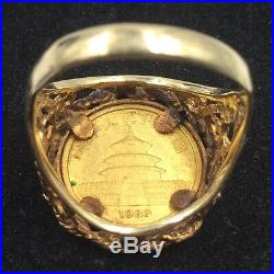 14k Yellow Gold Ring Size 7.5 with 1/20 Oz. 999 Gold Chinese Panda Coin 1988