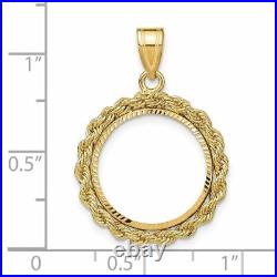14k Yellow Gold Rope Diamond-cut 16.5mm Prong Coin Bezel Pendant