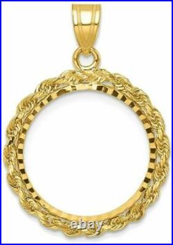 14k Yellow Gold Rope Diamond-cut 18mm Prong Coin Bezel Pendant