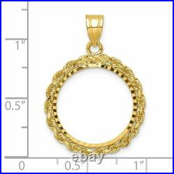 14k Yellow Gold Rope Diamond-cut 18mm Prong Coin Bezel Pendant