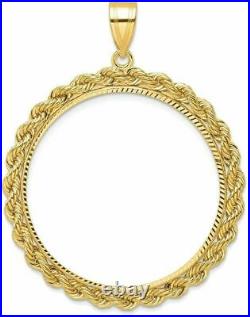14k Yellow Gold Rope Diamond-cut 32.7mm Prong Coin Bezel Pendant