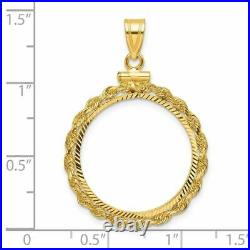14k Yellow Gold Rope Diamond-cut Screw Top 21.6mm Coin Bezel Pendant