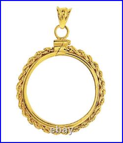 14k Yellow Gold Screw top 5 Dollar 1/10 Oz American Eagle Rope Coin Bezel 16.5mm