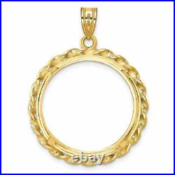 14k Yellow Gold Twisted Wire 22mm Prong Coin Bezel Pendant