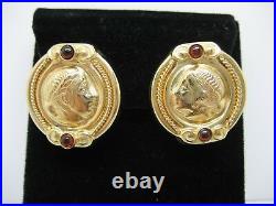 14k Yellow Gold Vicenza Coin Earrings With Cabochon Garnet And Omega Backs