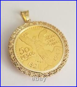 14k Yellow Real Gold 4 Prong 50 Pesos Bolla Coin Bezel-Frame