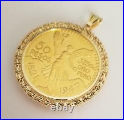 14k Yellow Real Gold 4 Prong 50 Pesos Bolla Coin Bezel-Frame