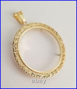 14k Yellow Real Gold 4 Prong 50 Pesos Bolla Coin Bezel-Frame