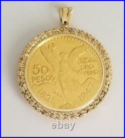 14k Yellow Real Gold 4 Prong 50 Pesos Bolla Coin Bezel-Frame