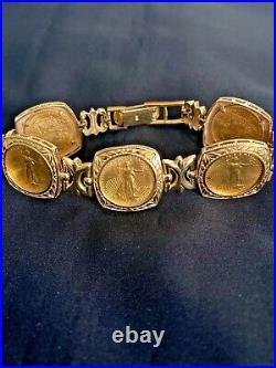 14k setting and 22k Gold 2000 Liberty American Eagle Coin Bracelet (5 Coins)