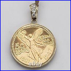 14k solid gold 4 Prong 50 pesos centenario Coin Bezel Frame pendant