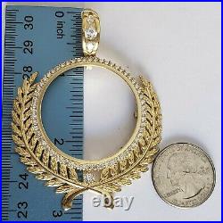 14k solid gold 4 Prong Olive Branch 50pesos Santanario Coin Bezel Frame pendant