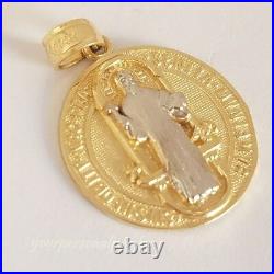 14k yellow Gold saint Benedict benito pendant coin medallion 1 inch 2 side