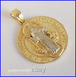 14k yellow Gold saint Benedict benito pendant coin medallion 1 inch 2 side