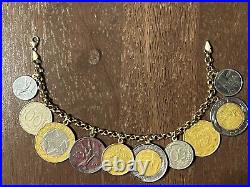 14k yellow gold Italy Milor Lire-Lira 10 coin bracelet vintage Italian