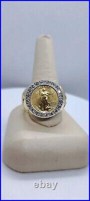 14k yellow gold diamond coin ring
