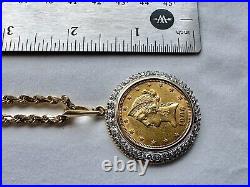 14k yellowithwhite gold & diamond pendant featuring 1906 Liberty Head gold coin