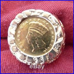 14kt Nugget Style Ring With 1862 $1 Gold Coin-not Scrap