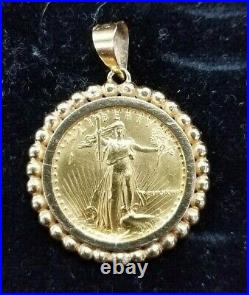 14kt Yellow Gold Beaded Bezel & 22kt 1/4oz American Gold Eagle Coin I883