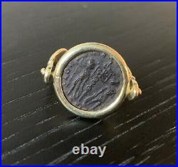 14kt Yellow Gold Ring Ancient Roman Bronze Coin Constantine