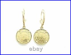 14mm Coin Earrings lever Back women 14k yellow Gold Finish Without Stone