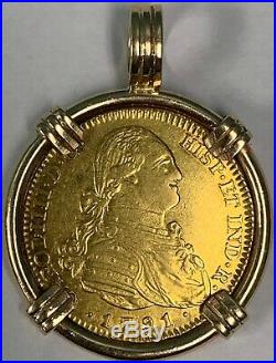 1791 Spain 4 Escudos Gold Coin in 14K Yellow Gold Bezel Carlos IV