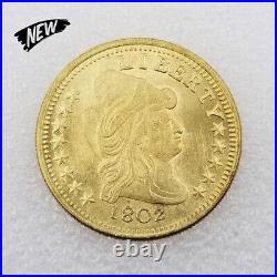 1802 Flowing Hair Silver Dollar Liberty Morgan Coin Shape 14k Yellow Gold Plated