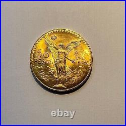 1821-1947 MEXICO CENTENARIO COIN 50 PESOS For Pendant 14k Yellow Gold Plated