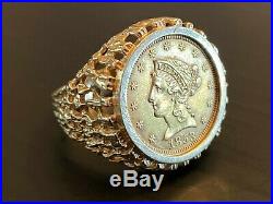 1853 $2.50 2 1/2 Liberty 22 K Gold Quarter Eagle Coin 14 K Men's Ring Size 11
