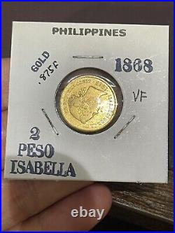 1868 2 Peso Isabella Gold Coin