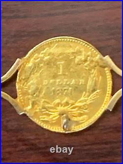 1874 $1 Gold Indian Coin in 14K Yellow Gold Brooch 2.7 Gr