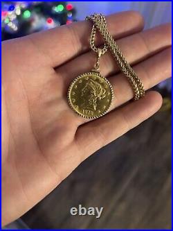1878 American 22k Half Oz liberty gold coin in 14k Bezel Only