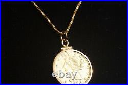 1886 $5 Liberty Gold Coin Necklace 24 14K Chain