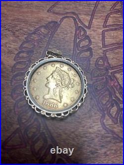 1886 U. S. 10 Dollar Gold Coin Bezel Mounting in 14K Yellow Gold Bezel Only