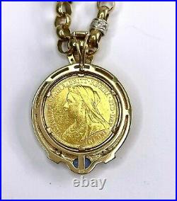 1896 Gold Victoria Coin on 9ct Yellow and White Gold Belcher Chain 48cm Preloved