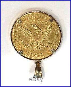 1898- S-u. S. $10 Liberty Head Gold Coin In Solid 14k Yellow Gold Bezel/pendant