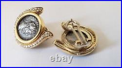 18KT YELLOW GOLD -ROMAN COIN AND DIAMONDS Gold Omega Clip EARRINGS