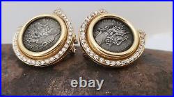 18KT YELLOW GOLD -ROMAN COIN AND DIAMONDS Gold Omega Clip EARRINGS