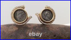 18KT YELLOW GOLD -ROMAN COIN AND DIAMONDS Gold Omega Clip EARRINGS