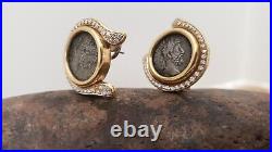 18KT YELLOW GOLD -ROMAN COIN AND DIAMONDS Gold Omega Clip EARRINGS