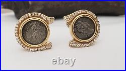 18KT YELLOW GOLD -ROMAN COIN AND DIAMONDS Gold Omega Clip EARRINGS