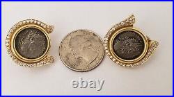 18KT YELLOW GOLD -ROMAN COIN AND DIAMONDS Gold Omega Clip EARRINGS