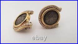 18KT YELLOW GOLD -ROMAN COIN AND DIAMONDS Gold Omega Clip EARRINGS